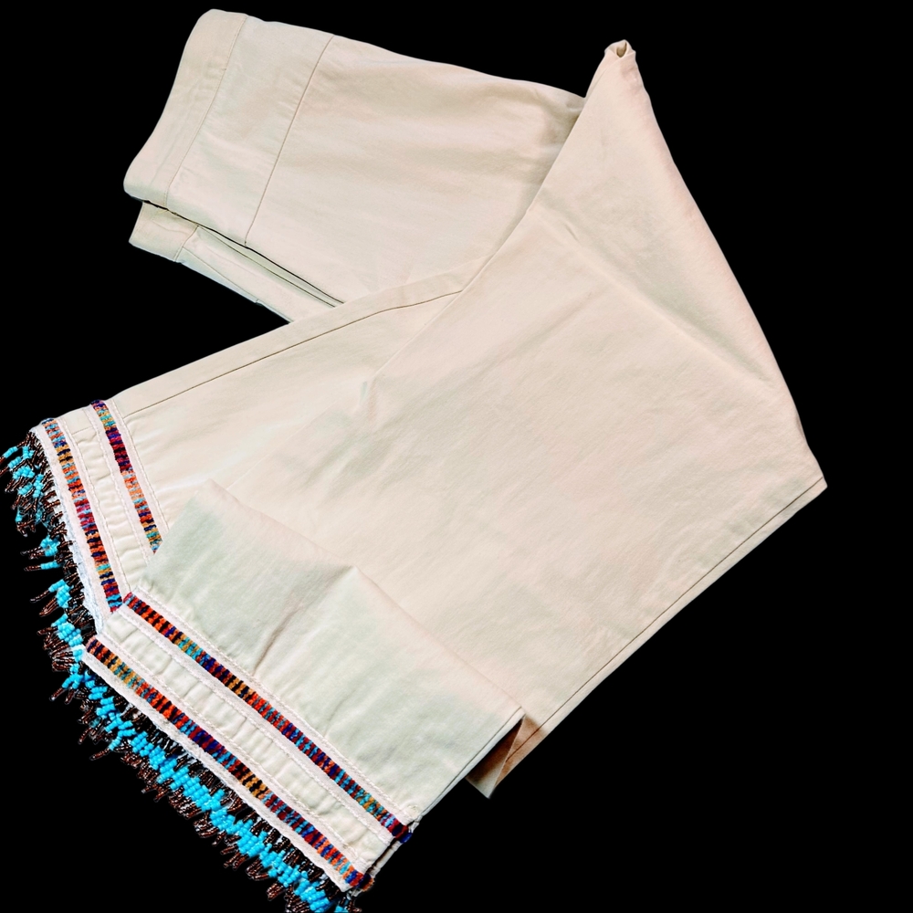 Harold's Women's Beige Trousers Fun Bead Detail Colorful Size 6
